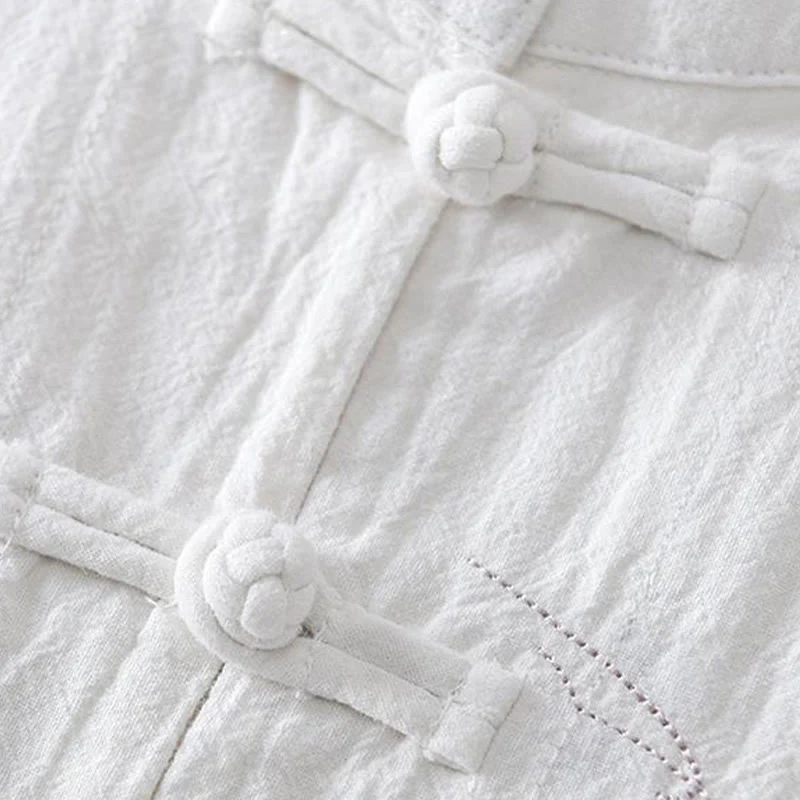 Camicia da uomo in cotone e lino con maniche corte, collo alla coreana, bottoni a rana Buddha Stones - Image 14