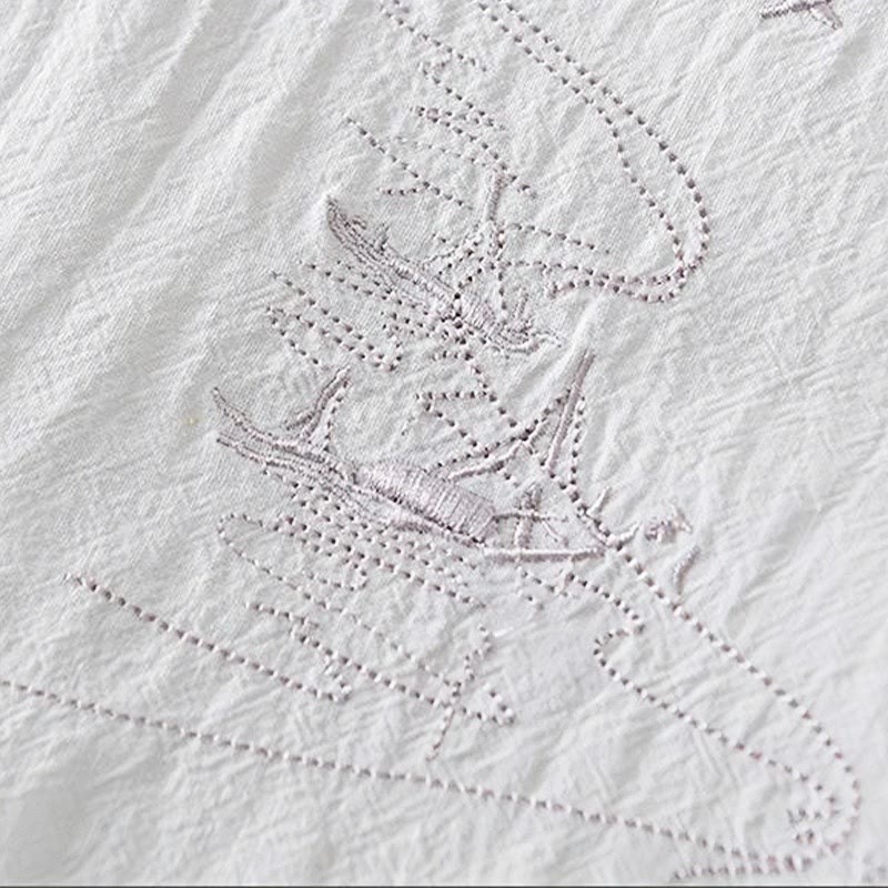 Camicia da uomo in cotone e lino con maniche corte, collo alla coreana, bottoni a rana Buddha Stones - Image 15