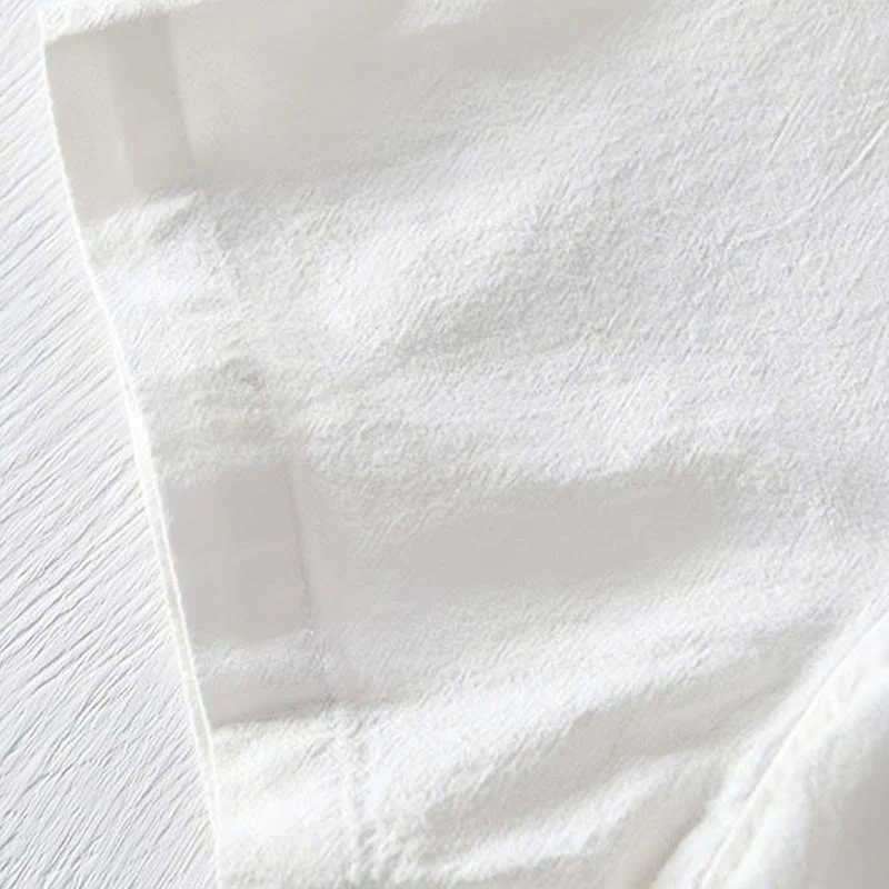 Camicia da uomo in cotone e lino con maniche corte, collo alla coreana, bottoni a rana Buddha Stones - Image 18
