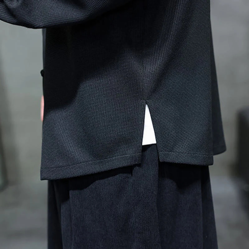 Camicia da uomo a maniche lunghe con colletto rialzato, ricamo a forma di rondine, bottoni a rana, Buddha Stones - Image 13