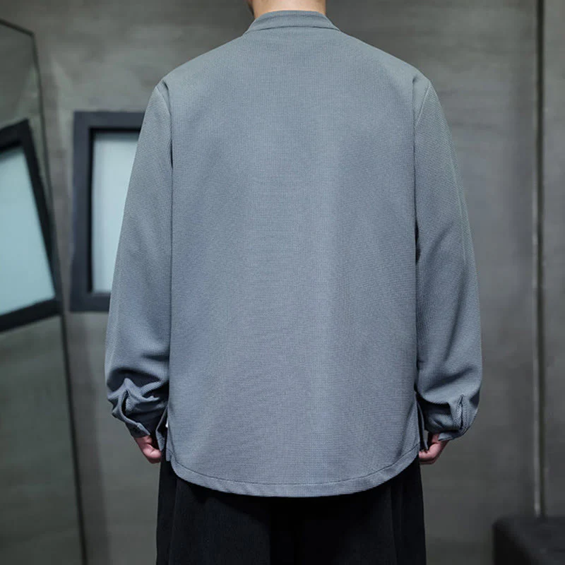 Camicia da uomo a maniche lunghe con colletto rialzato, ricamo a forma di rondine, bottoni a rana, Buddha Stones - Image 17