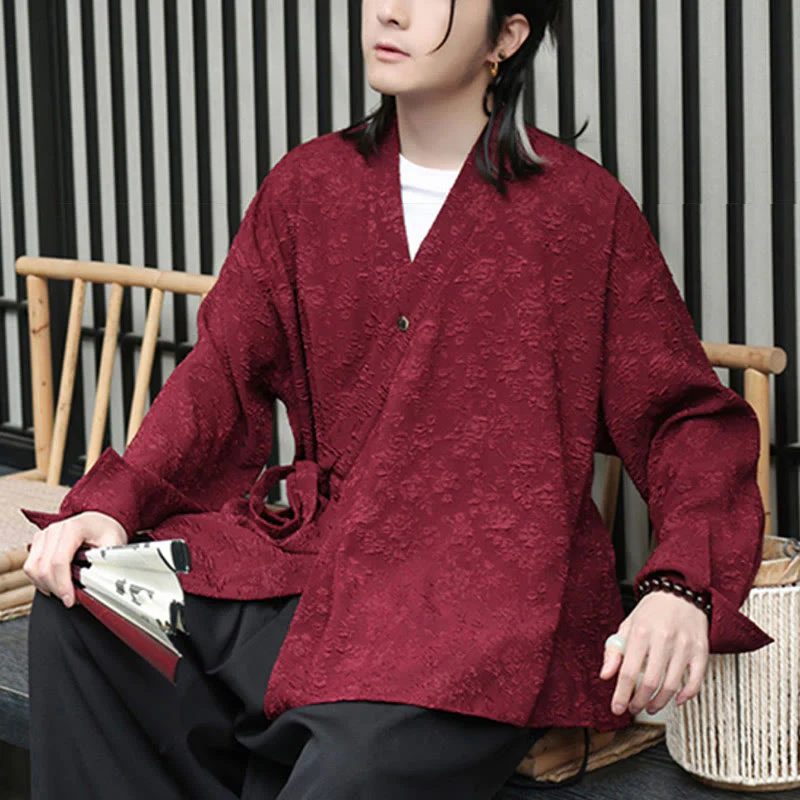 Camicia da uomo a maniche lunghe con scollo a V e motivo floreale Buddha Stones Spring con lacci - Image 12