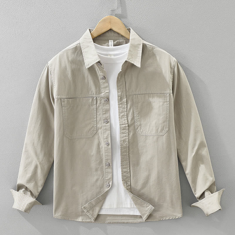 Camicia da uomo a maniche lunghe in puro cotone con tasche e bottoni semplici, motivo Buddha Stones Daily
