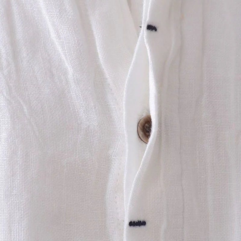 Camicia da uomo Buddha Stones , tinta unita, con risvolto, manica corta, comoda camicia in cotone e lino con piega e bottoni - Image 11