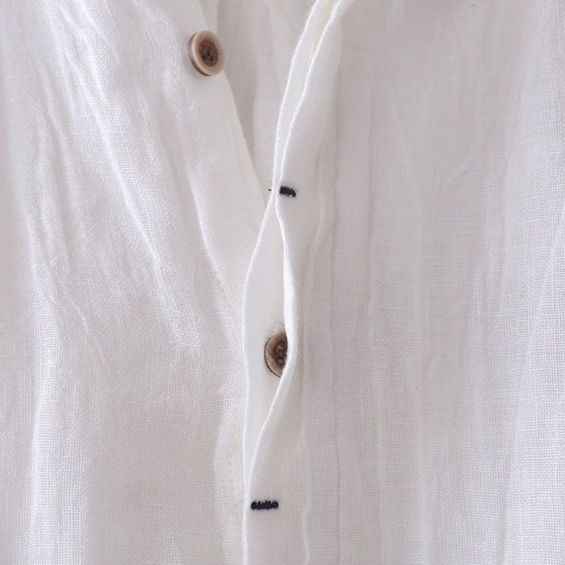Camicia da uomo Buddha Stones , tinta unita, con risvolto, manica corta, comoda camicia in cotone e lino con piega e bottoni - Image 12