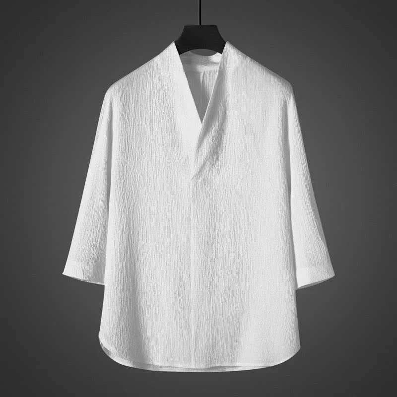 Camicia da uomo casual con scollo a V e maniche a tre quarti con Buddha Stones
