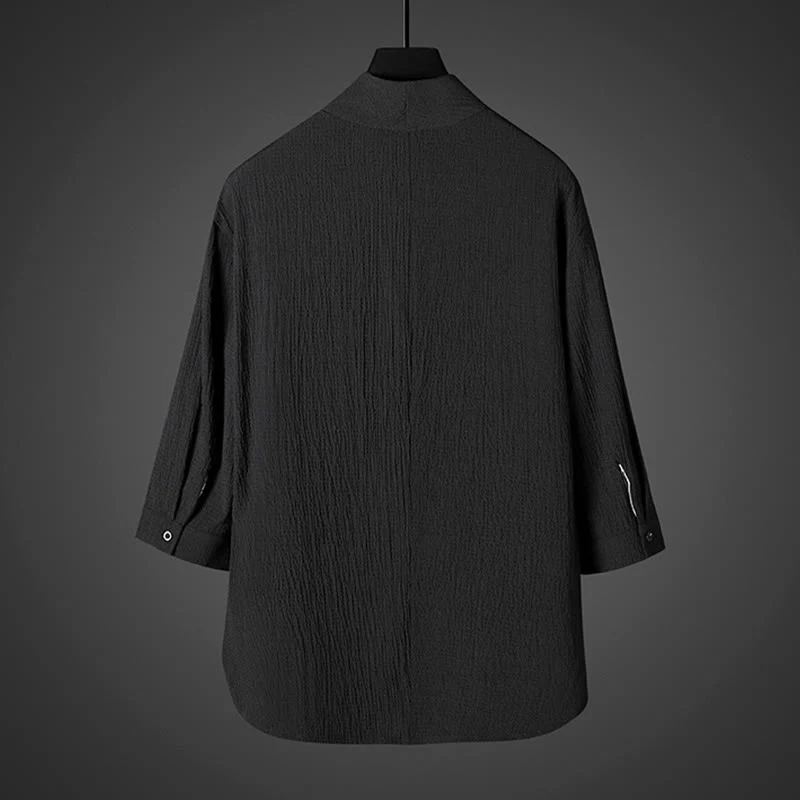 Camicia da uomo casual con scollo a V e maniche a tre quarti con Buddha Stones - Image 8