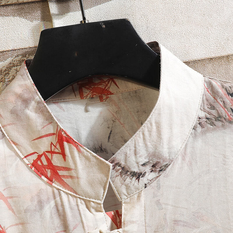Camicia da uomo con giacca, manica corta, motivo a farfalla in bambù estivo con Buddha Stones - Image 4