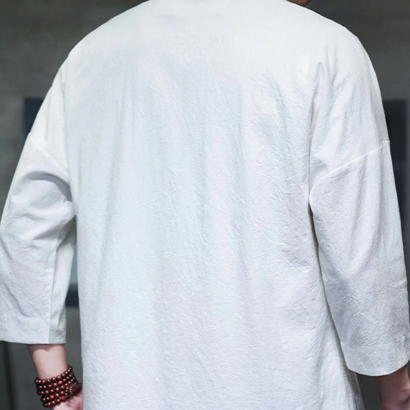 Camicia da uomo con maniche a tre quarti, bottoni cinesi a forma di rana e ricamo Buddha Stones - Image 14