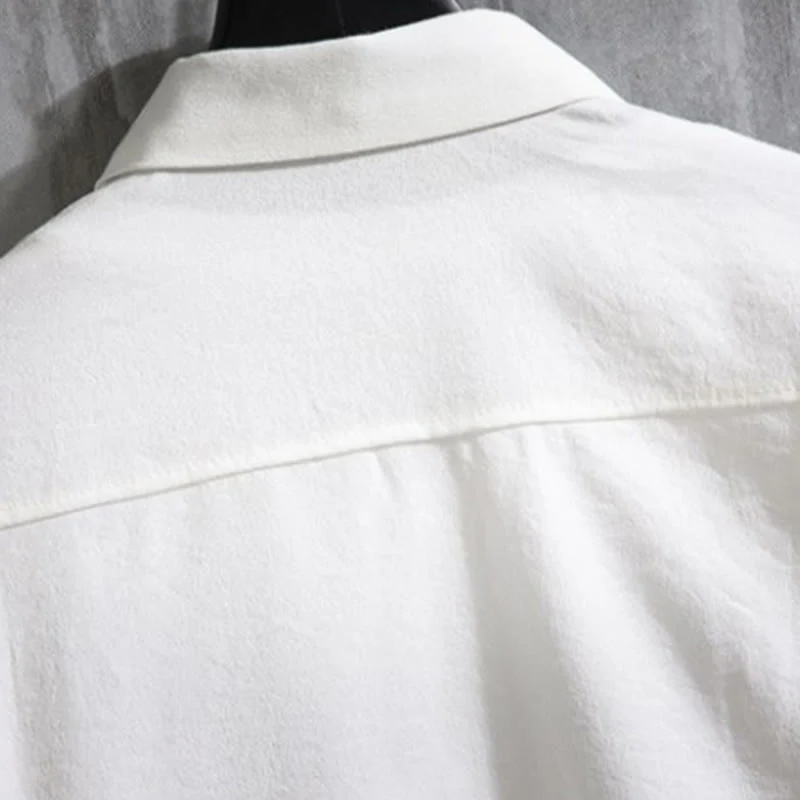 Camicia da uomo con maniche a tre quarti e bottoni frontali casual in tinta unita Buddha Stones - Image 11