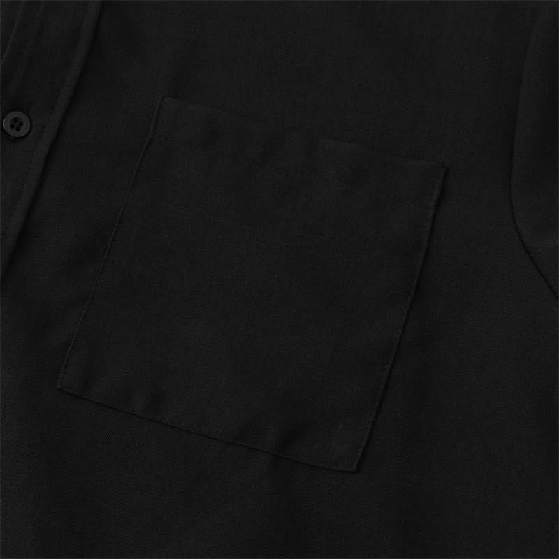 Camicia da uomo estiva Buddha Stones con bottoni, manica corta, in cotone tinta unita e tasca - Image 13