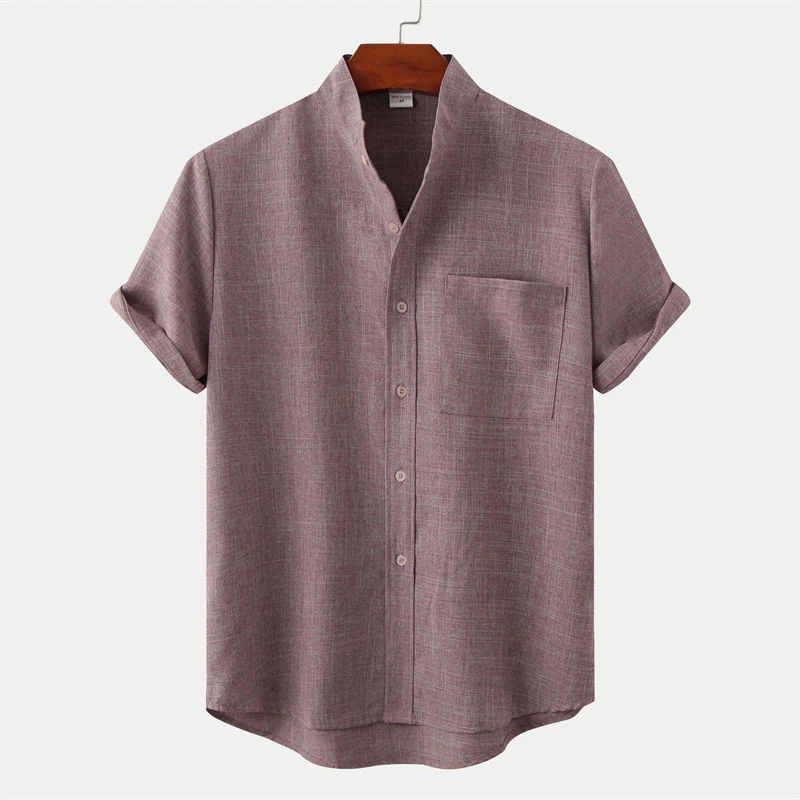 Camicia da uomo estiva Buddha Stones con bottoni, manica corta, in cotone tinta unita e tasca - Image 15