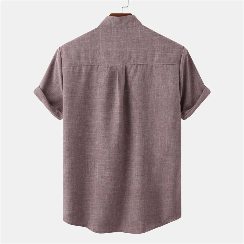 Camicia da uomo estiva Buddha Stones con bottoni, manica corta, in cotone tinta unita e tasca - Image 16