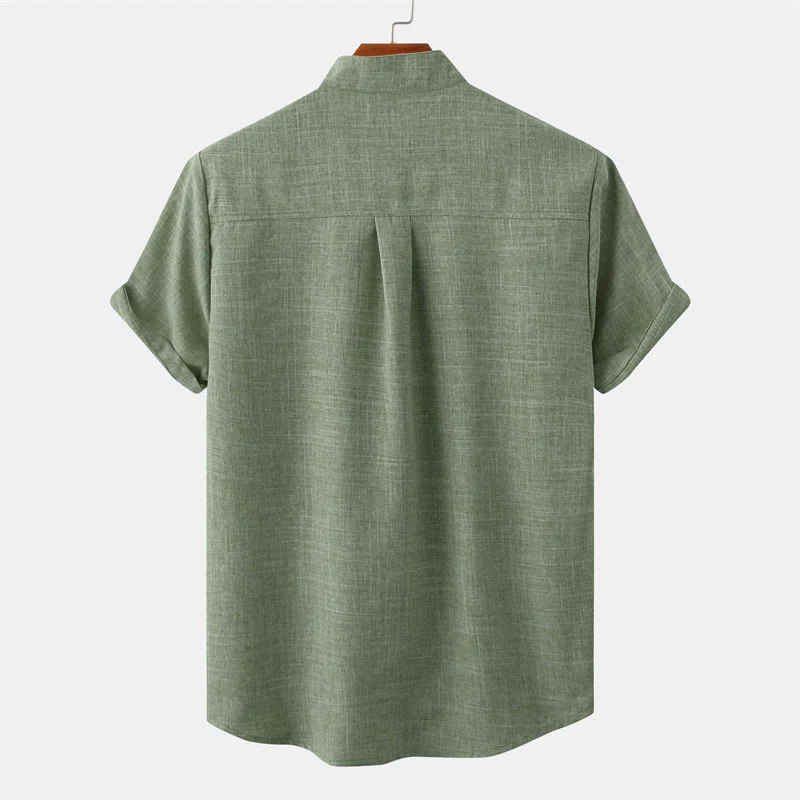 Camicia da uomo estiva Buddha Stones con bottoni, manica corta, in cotone tinta unita e tasca - Image 2