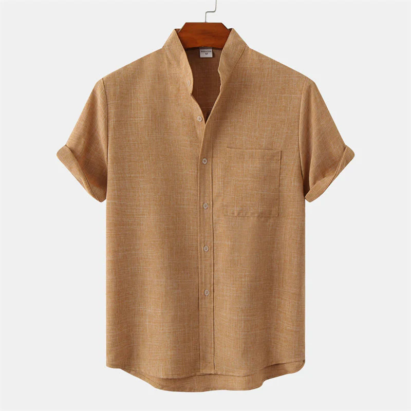 Camicia da uomo estiva Buddha Stones con bottoni, manica corta, in cotone tinta unita e tasca - Image 22