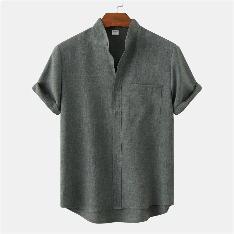 Camicia da uomo estiva Buddha Stones con bottoni, manica corta, in cotone tinta unita e tasca - Image 29