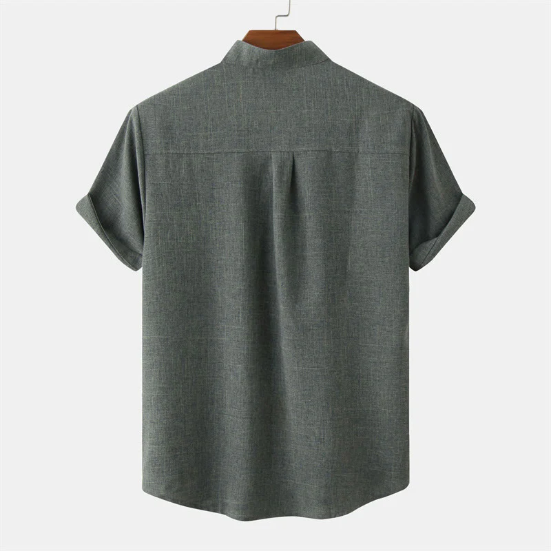 Camicia da uomo estiva Buddha Stones con bottoni, manica corta, in cotone tinta unita e tasca - Image 30