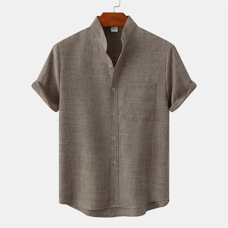 Camicia da uomo estiva Buddha Stones con bottoni, manica corta, in cotone tinta unita e tasca - Image 36