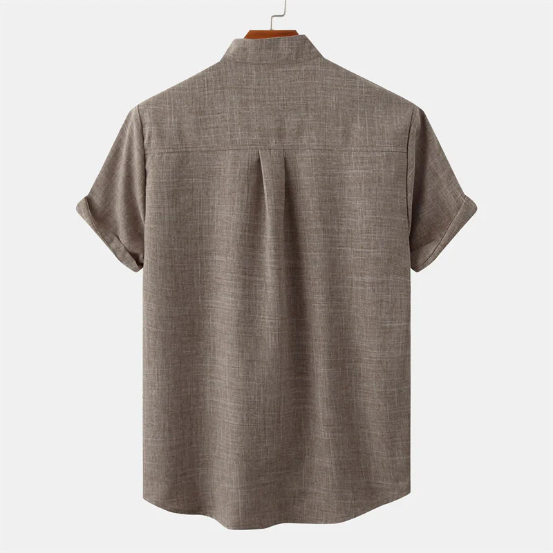 Camicia da uomo estiva Buddha Stones con bottoni, manica corta, in cotone tinta unita e tasca - Image 37