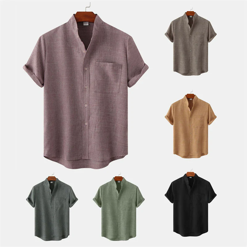Camicia da uomo estiva Buddha Stones con bottoni, manica corta, in cotone tinta unita e tasca - Image 43