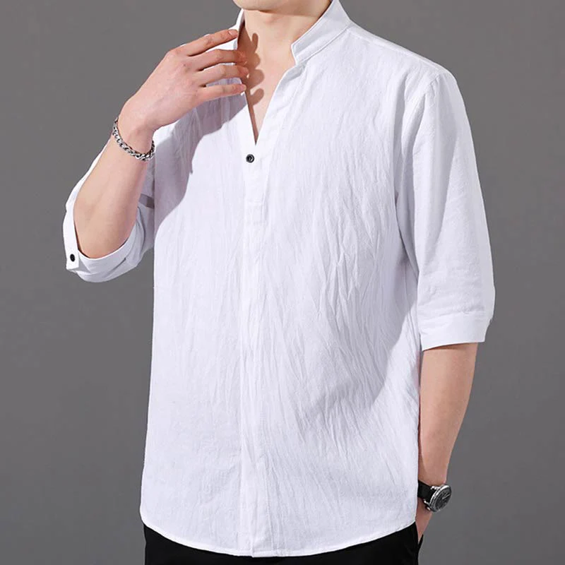 Camicia da uomo estiva Buddha Stones con maniche corte e bottoni in cotone - Image 7
