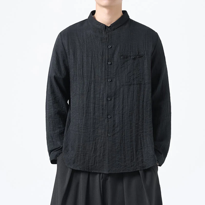 Camicia da uomo in cotone a maniche lunghe con colletto rialzato, stile vintage, motivo Buddha Stones - Image 10