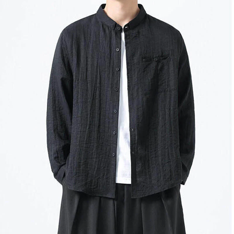 Camicia da uomo in cotone a maniche lunghe con colletto rialzato, stile vintage, motivo Buddha Stones - Image 11