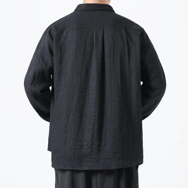 Camicia da uomo in cotone a maniche lunghe con colletto rialzato, stile vintage, motivo Buddha Stones - Image 12