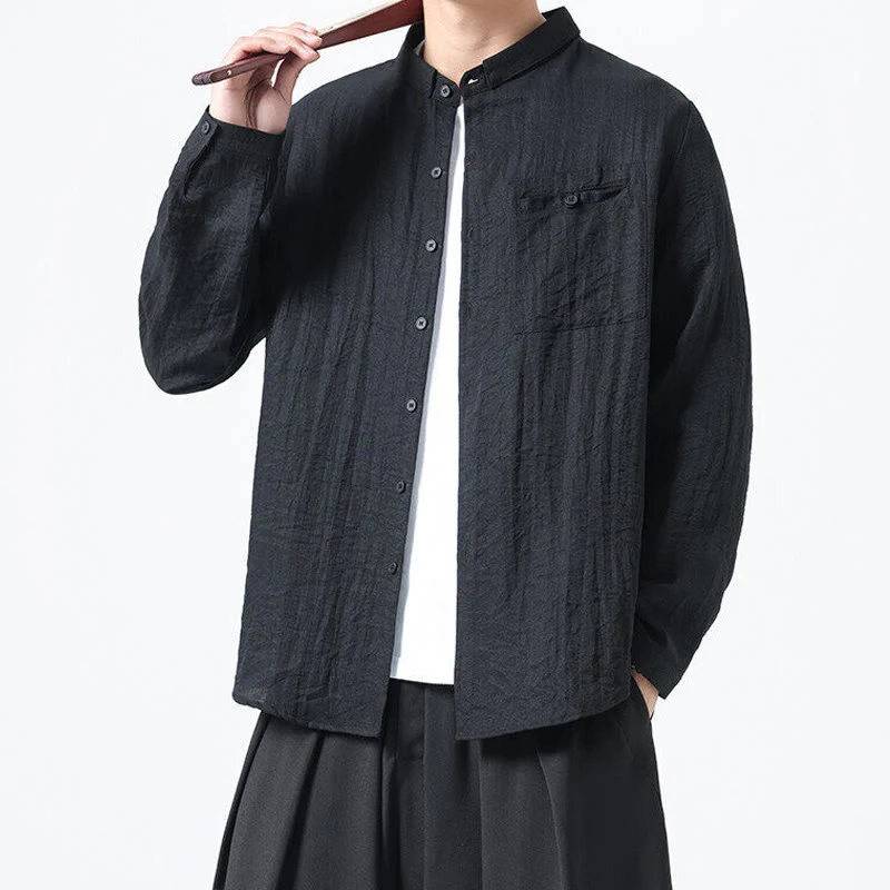 Camicia da uomo in cotone a maniche lunghe con colletto rialzato, stile vintage, motivo Buddha Stones - Image 15
