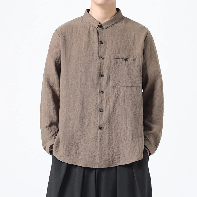 Camicia da uomo in cotone a maniche lunghe con colletto rialzato, stile vintage, motivo Buddha Stones - Image 16