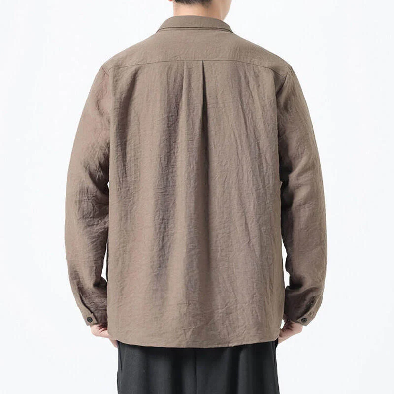 Camicia da uomo in cotone a maniche lunghe con colletto rialzato, stile vintage, motivo Buddha Stones - Image 18