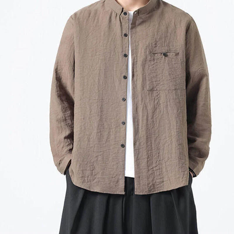 Camicia da uomo in cotone a maniche lunghe con colletto rialzato, stile vintage, motivo Buddha Stones - Image 19