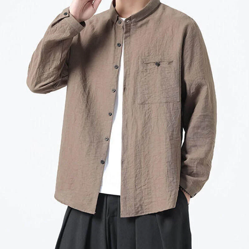Camicia da uomo in cotone a maniche lunghe con colletto rialzato, stile vintage, motivo Buddha Stones - Image 20