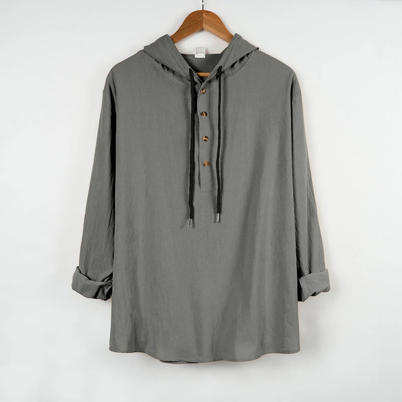 Camicia da uomo in cotone con cappuccio e maniche lunghe, tinta unita, con bottoni a metà autunno, motivo Buddha Stones - Image 10