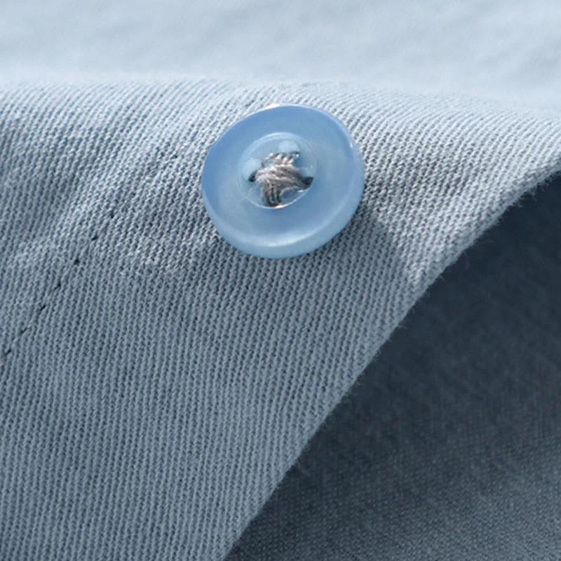 Camicia da uomo in cotone con colletto alla coreana, manica lunga, casual, tinta unita, con bottoni e tasca decorativa, Buddha Stones - Image 10