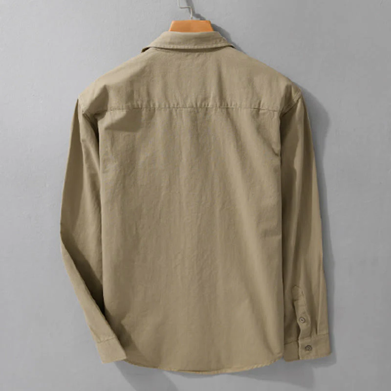 Camicia da uomo in cotone con colletto alla coreana, manica lunga, casual, tinta unita, con bottoni e tasca decorativa, Buddha Stones - Image 12