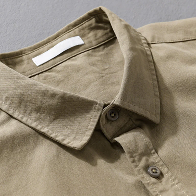 Camicia da uomo in cotone con colletto alla coreana, manica lunga, casual, tinta unita, con bottoni e tasca decorativa, Buddha Stones - Image 13