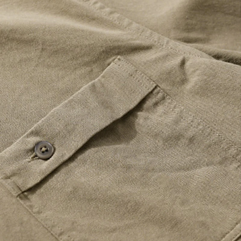 Camicia da uomo in cotone con colletto alla coreana, manica lunga, casual, tinta unita, con bottoni e tasca decorativa, Buddha Stones - Image 15