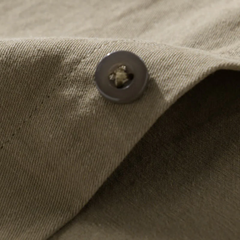 Camicia da uomo in cotone con colletto alla coreana, manica lunga, casual, tinta unita, con bottoni e tasca decorativa, Buddha Stones - Image 17