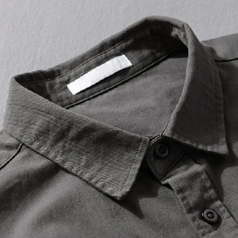 Camicia da uomo in cotone con colletto alla coreana, manica lunga, casual, tinta unita, con bottoni e tasca decorativa, Buddha Stones - Image 19