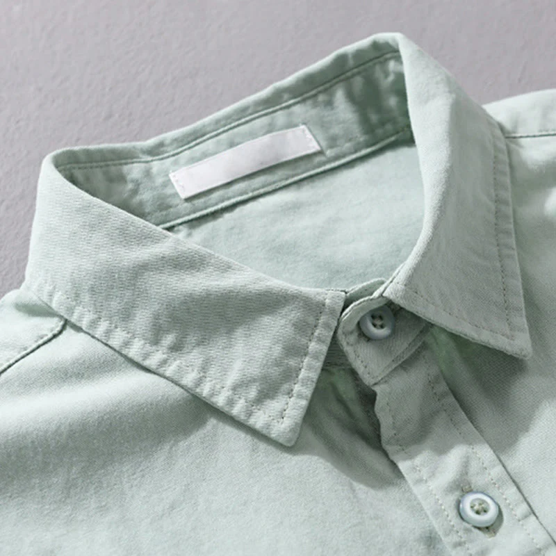 Camicia da uomo in cotone con colletto alla coreana, manica lunga, casual, tinta unita, con bottoni e tasca decorativa, Buddha Stones - Image 2