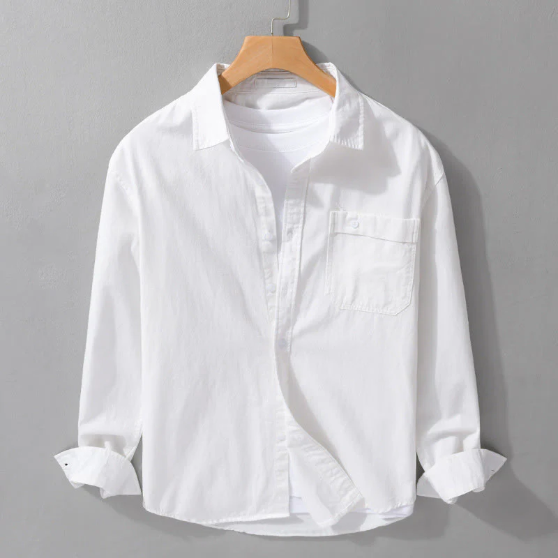 Camicia da uomo in cotone con colletto alla coreana, manica lunga, casual, tinta unita, con bottoni e tasca decorativa, Buddha Stones - Image 21