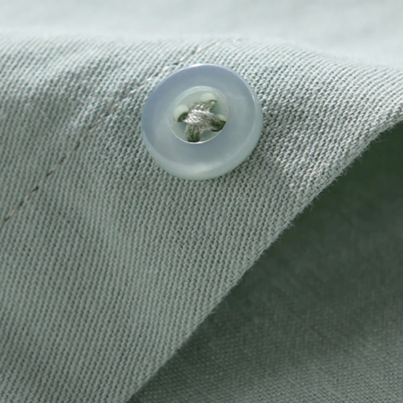 Camicia da uomo in cotone con colletto alla coreana, manica lunga, casual, tinta unita, con bottoni e tasca decorativa, Buddha Stones - Image 5