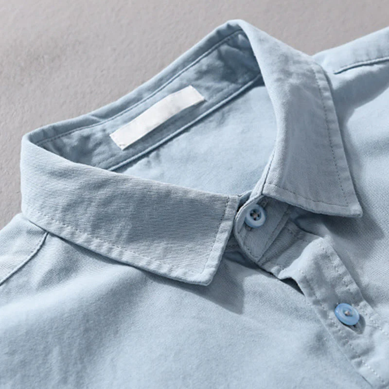 Camicia da uomo in cotone con colletto alla coreana, manica lunga, casual, tinta unita, con bottoni e tasca decorativa, Buddha Stones - Image 7