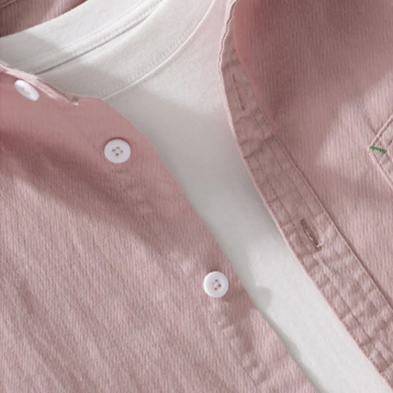 Camicia da uomo in cotone con colletto alla coreana, maniche lunghe, bottoni e tasca decorativa, motivo Buddha Stones - Image 5