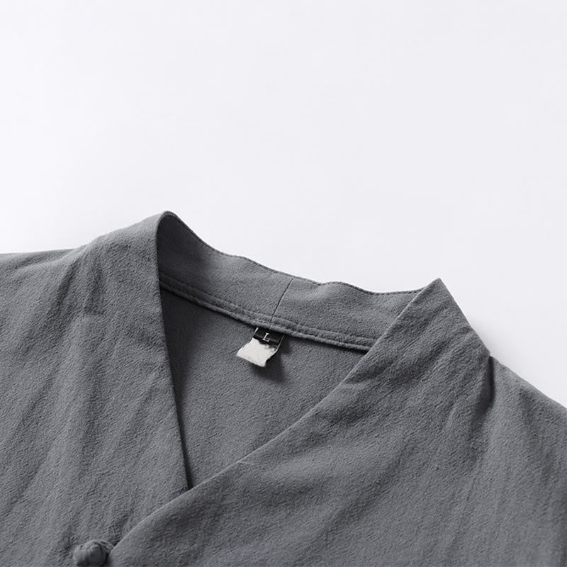 Camicia da uomo in cotone con maniche a tre quarti, casual, tinta unita, due bottoni , Buddha Stones - Image 6