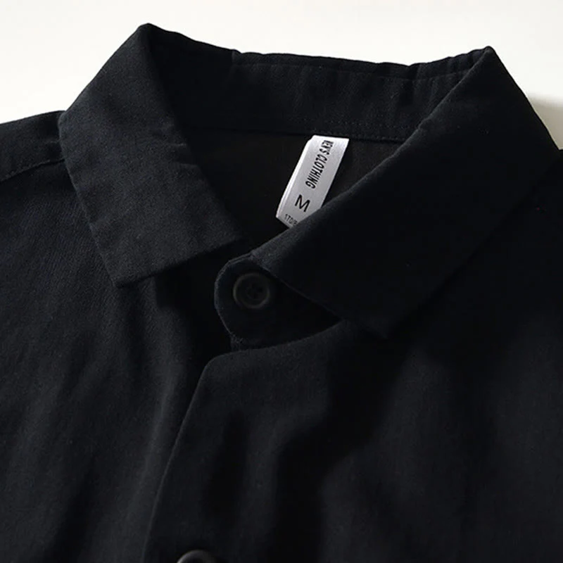 Camicia da uomo in cotone con maniche lunghe e bottoni, modello Buddha Stones Fall Solid, con tasche - Image 11