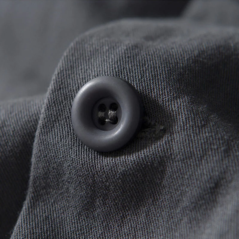Camicia da uomo in cotone con maniche lunghe e bottoni, modello Buddha Stones Fall Solid, con tasche - Image 18