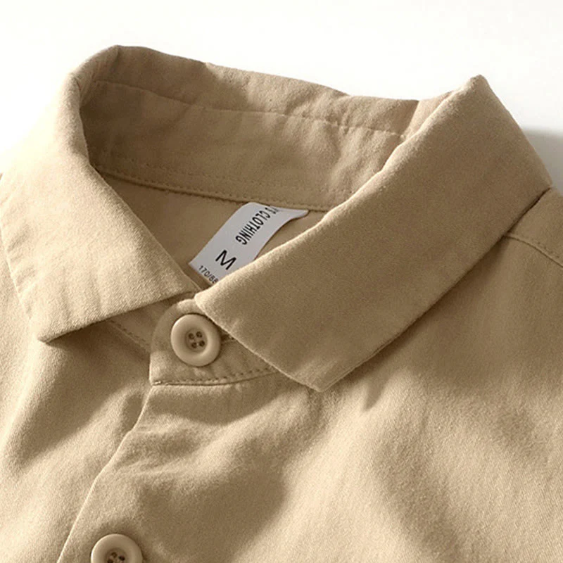 Camicia da uomo in cotone con maniche lunghe e bottoni, modello Buddha Stones Fall Solid, con tasche - Image 3