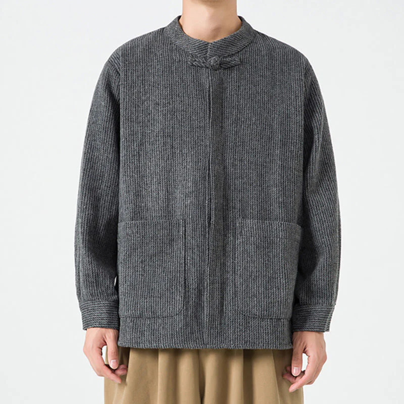 Camicia da uomo in cotone con tasche e maniche lunghe con bottoni a rana e motivo Buddha Stones - Image 18